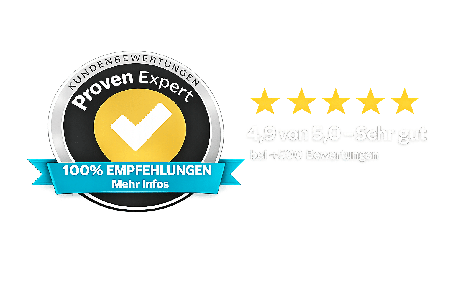 Neu ProvenExpert-Bewertungssiegel mit 4,9 von 5 Sternen und über 500 - Kundenbewertungen für PV-Exklusiv.